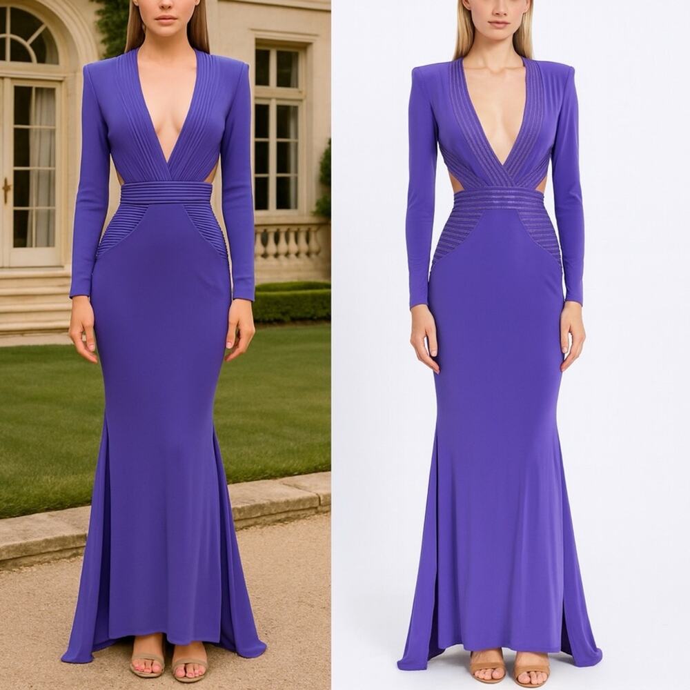 Zhivago Go Your Own Way Cutout V-Neck Maxi Dress Purple Gown US Size 4
